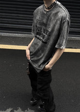 Hearujoy Vintage Oversized Washed Print Short Sleeve Top Unisex